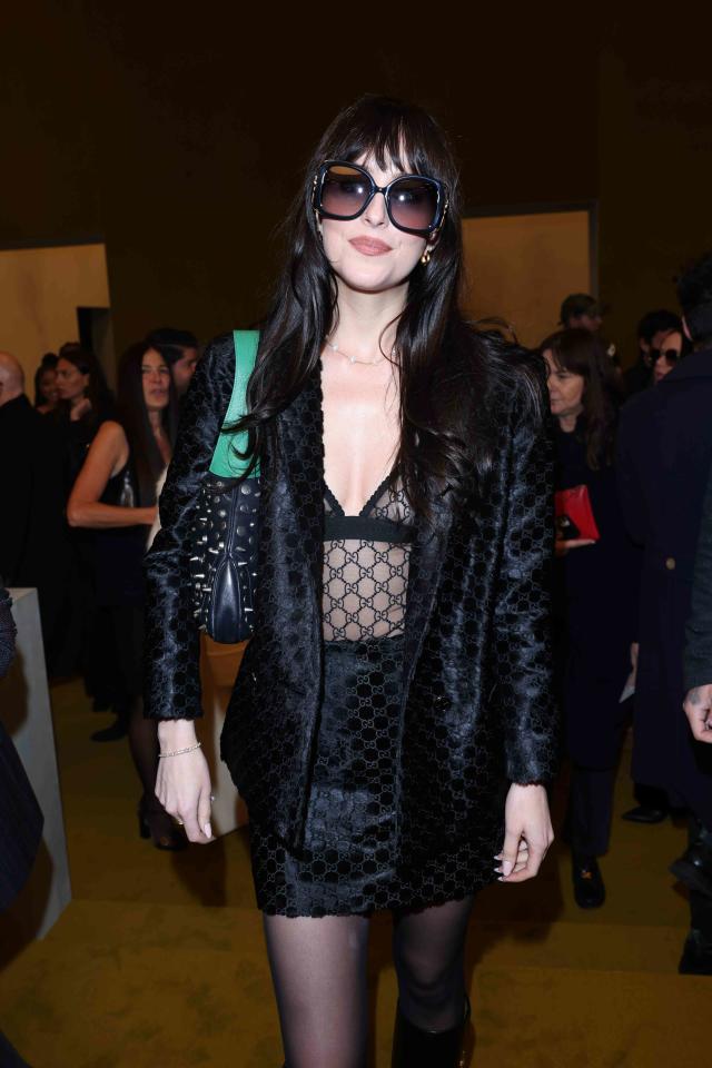 Dakota Johnson Wore See-Through Lingerie in the Front Row at Gucci