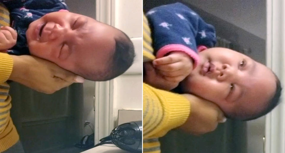 A mum’s parenting hack to get a crying baby to sleep is going viral [Photo: Caters]