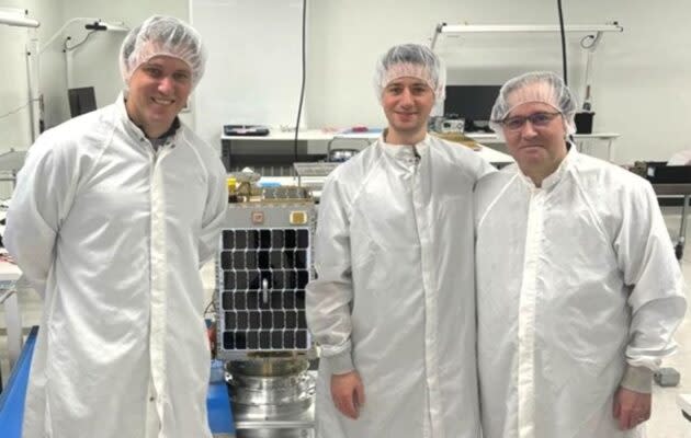 Lumen Orbit’s co-founders are, from left, CEO Philip Johnston, chief technology officer Ezra Feilden and chief engineer Adi Oltean. (Lumen Orbit Photo)