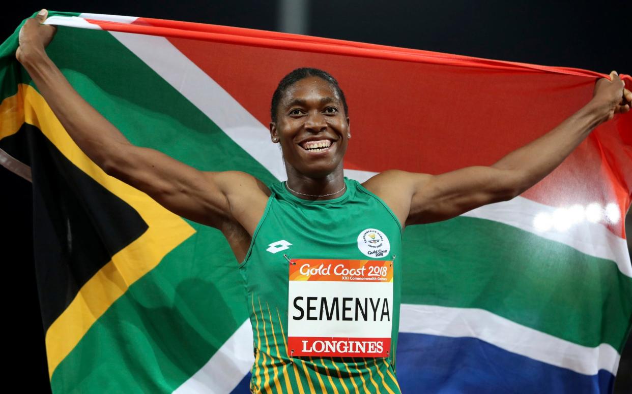 South Africa's Caster Semenya celebrates after winning the woman's 800m final at Carrara Stadium during the 2018 Commonwealth Games - AP