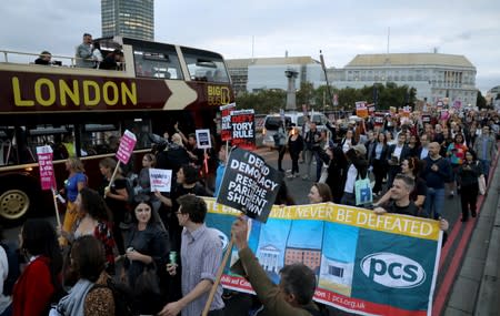 Anti-Brexit protesters attend a demonstration in London