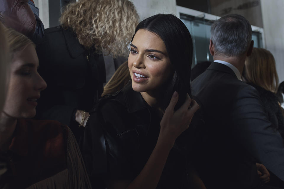 Kendall Jenner arrives to watch the Longchamp Paris show during Fashion Week in New York, Saturday, Feb. 9, 2019. (AP Photo/Andres Kudacki)