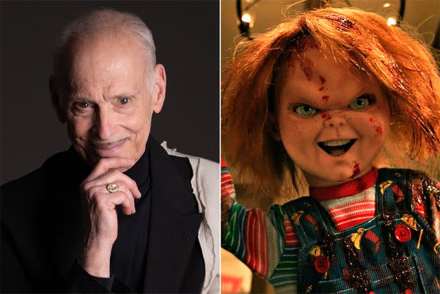 <p>GREG GORMAN; SYFY</p> John Waters and Chucky in 'Chucky'