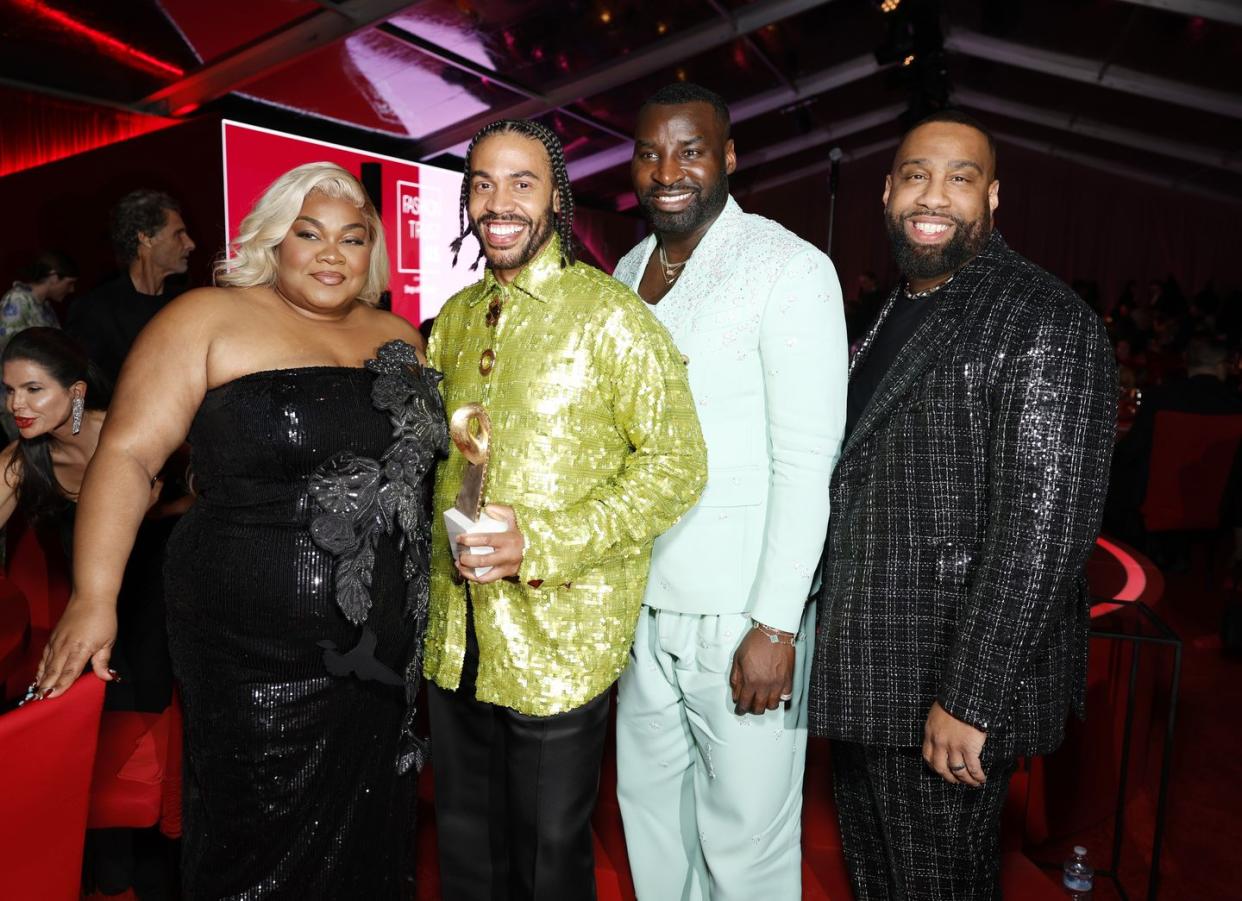 beverly hills, california april 09 l r davine joy randolph, honoree charles harbison, wayman bannerman, and micah mcdonald attend the fashion trust us awards 2024 on april 09, 2024 in beverly hills, california photo by stefanie keenangetty images for fashion trust us