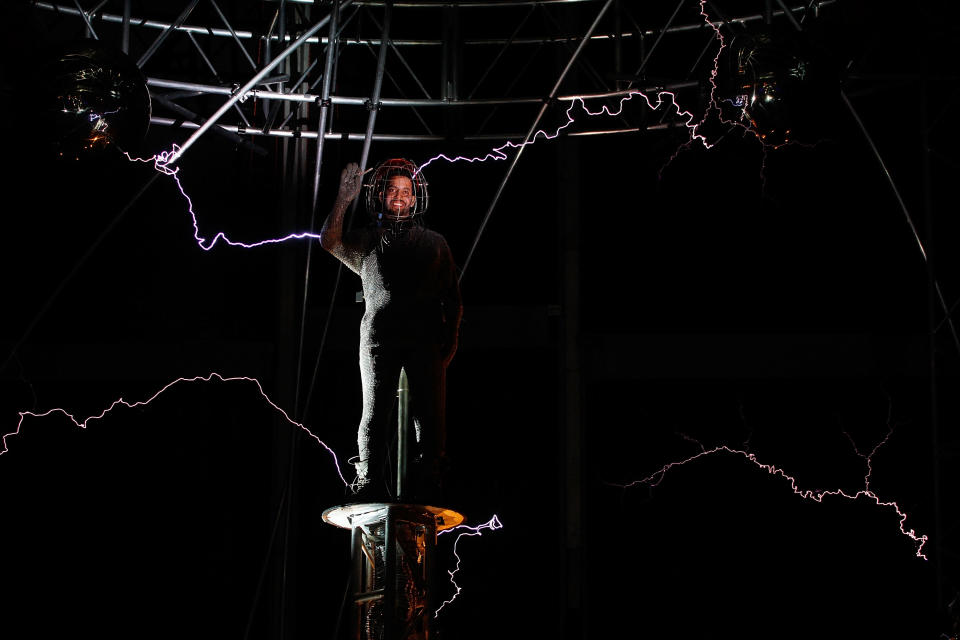 NEW YORK, NY - OCTOBER 08: David Blaine attends the "Electrified: 1 Million Volts Always On" stunt finale at Pier 54 on October 8, 2012 in New York City. (Photo by Laura Cavanaugh/Getty Images)