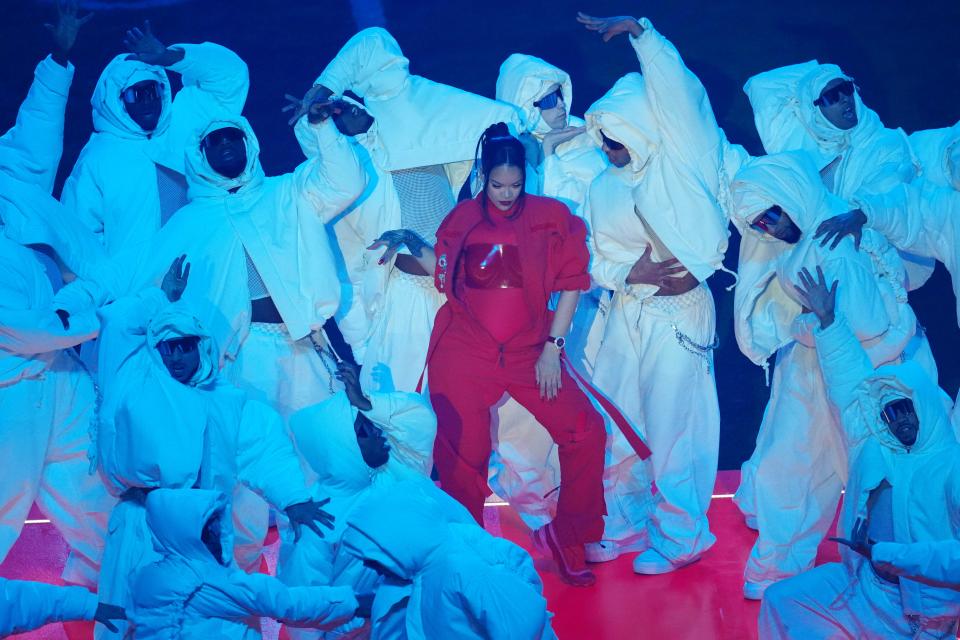 Recording artist Rihanna performs during halftime of Super Bowl 57 between the Kansas City Chiefs and Philadelphia Eagles at State Farm Stadium in Glendale, Ariz., on Feb. 12, 2023.