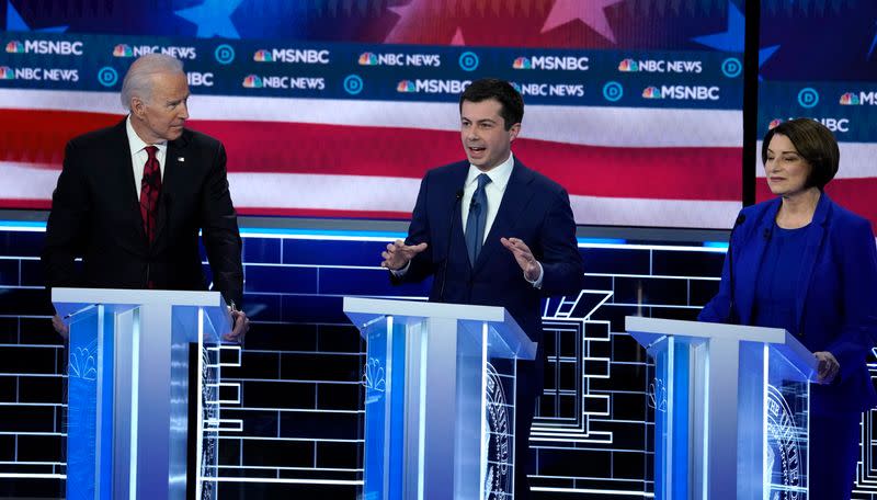 South Bend Mayor Pete Buttigieg speaks at the ninth Democratic 2020 U.S. Presidential candidates debate at the Paris Theater in Las Vegas Nevada, U.S