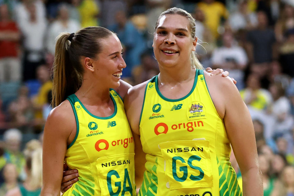 Donnell Wallam, pictured here celebrating after a win for Australia over England.