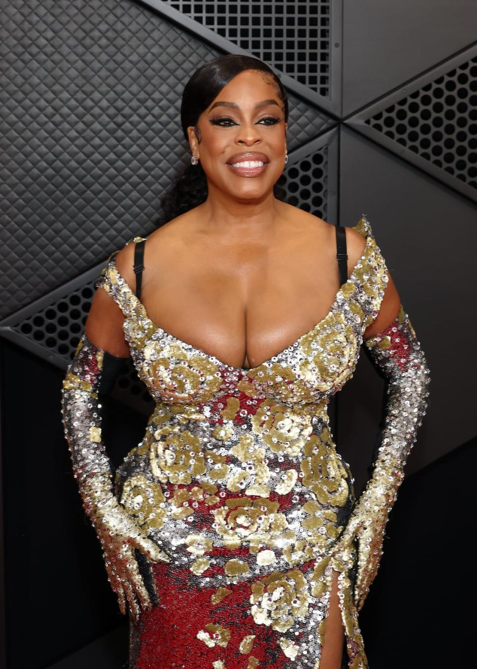 Actor and newly minted Emmy winner Niecy Nash-Betts attends the Grammy Awards on Sunday evening. 