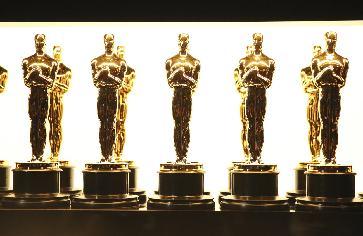 FILE - Oscar statuettes appear backstage at the Oscars in Los Angeles on Feb. 26, 2017. Nominations for the 2024 Oscars will be announced on Tuesday, Jan. 23. (Photo by Matt Sayles/Invision/AP, File)