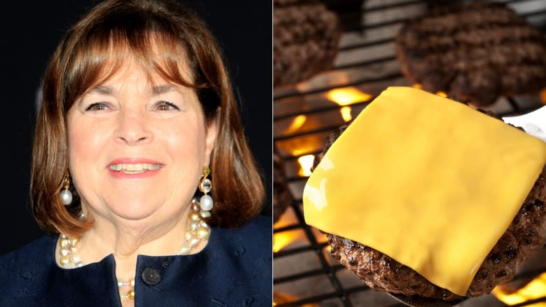 Ina Garten and hamburgers grilling