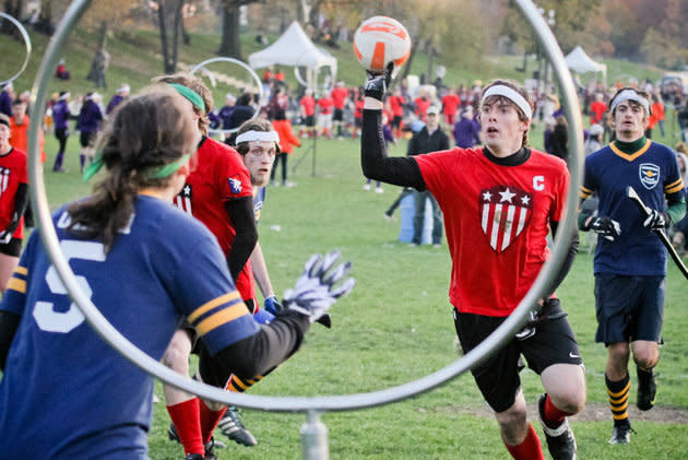 A player tries to score a goal with the Quaffle (www.quidditchworldcup.com)