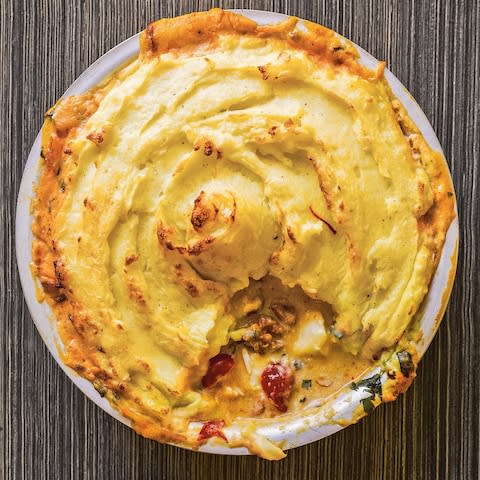 Cod and chorizo pie with saffron mash - Credit: Haarala Hamilton