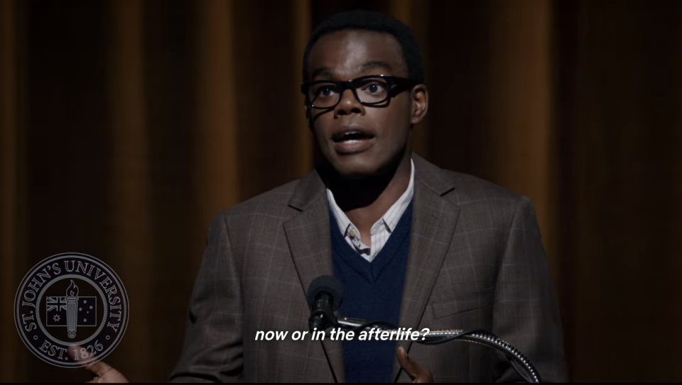 Chidi at a podium speaking