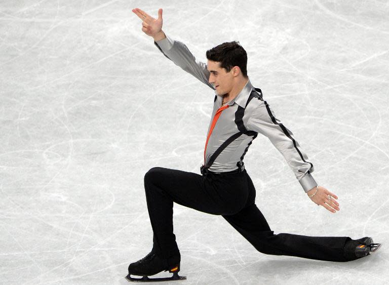 Javier Fernandez of Spain performs during the men's Singles Free Skating event, at the world figure skating championships in Saitama, Japan, on March 28, 2014