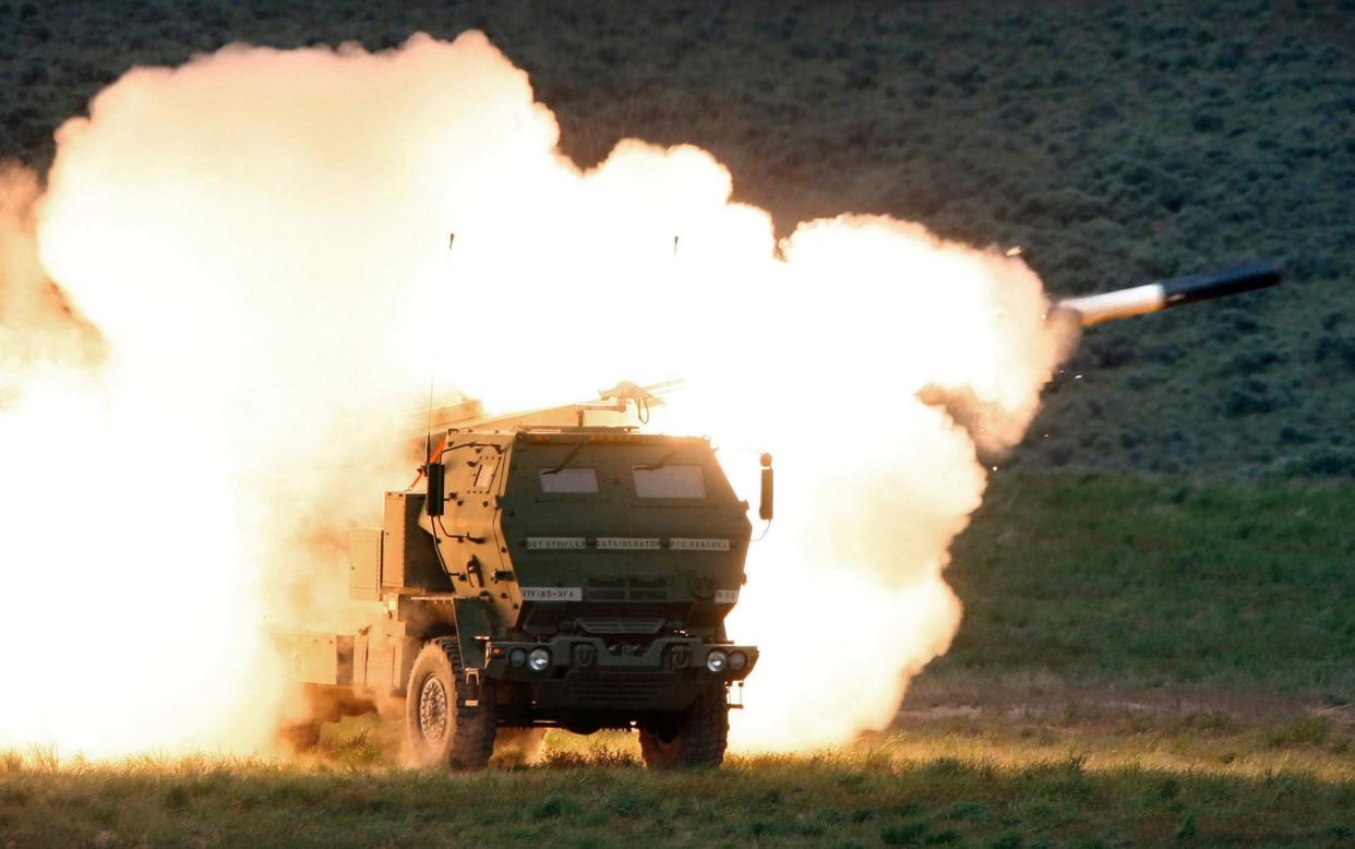 A Himars missile rocket is fired from a truck during combat training in the US - Tony Overman /The Olympian