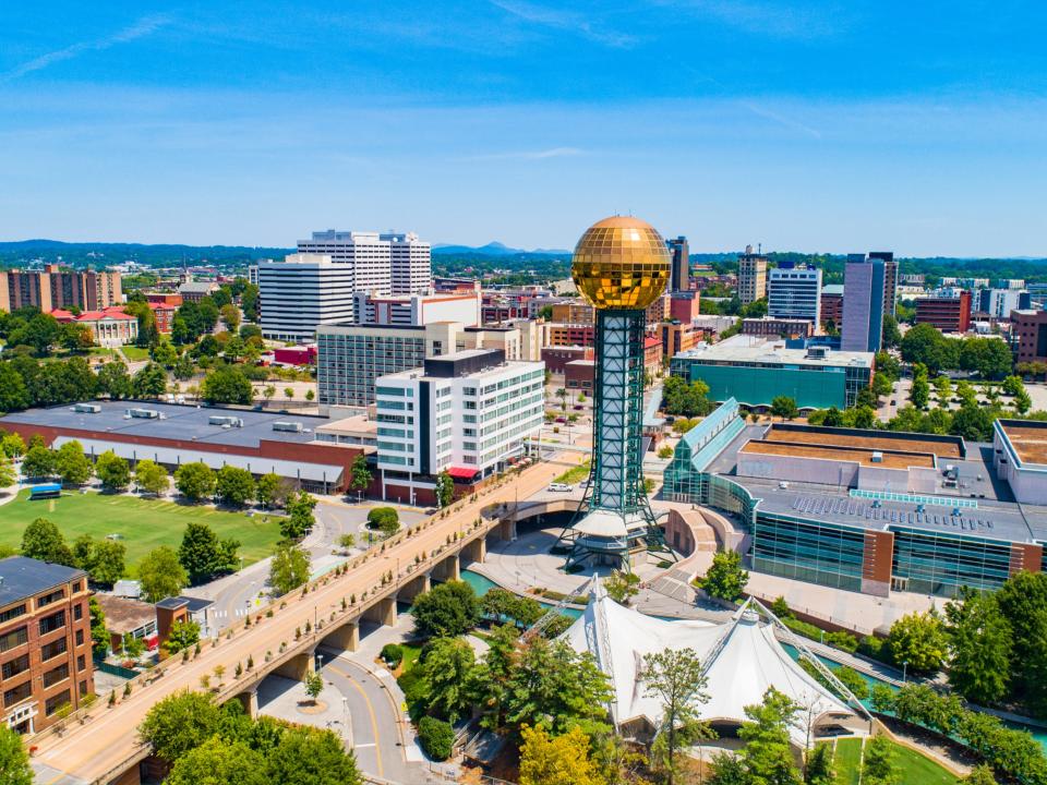 Aerial view of Knoxville, Tennessee, skyline.