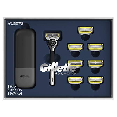 <p><strong>Gillette</strong></p><p>amazon.com</p><p><strong>$48.96</strong></p><p><a href="https://www.amazon.com/dp/B07TTJPTJJ?tag=syn-yahoo-20&ascsubtag=%5Bartid%7C10050.g.23496922%5Bsrc%7Cyahoo-us" rel="nofollow noopener" target="_blank" data-ylk="slk:Shop Now;elm:context_link;itc:0;sec:content-canvas" class="link ">Shop Now</a></p><p>We like throwing a practical gift into the mix, even if they grumble about it. If he's started shaving, a quality razor set is key. This one has seven replacement blades so he'll have no excuse not to shave. </p>