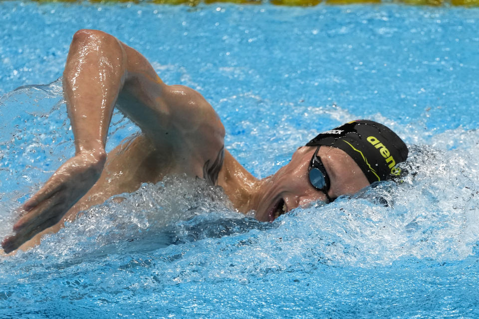 Florian Wellbrock, of Germany, swims in the men's 1500-meter freestyle final at the 2020 Summer Olympics, Sunday, Aug. 1, 2021, in Tokyo, Japan. (AP Photo/Jae C. Hong)