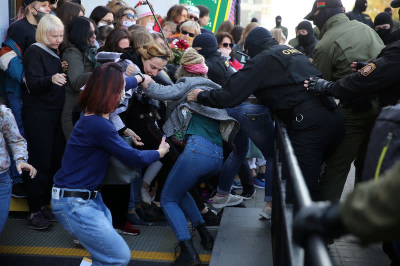 Belarusian opposition supporters protest against presidential election results in Minsk