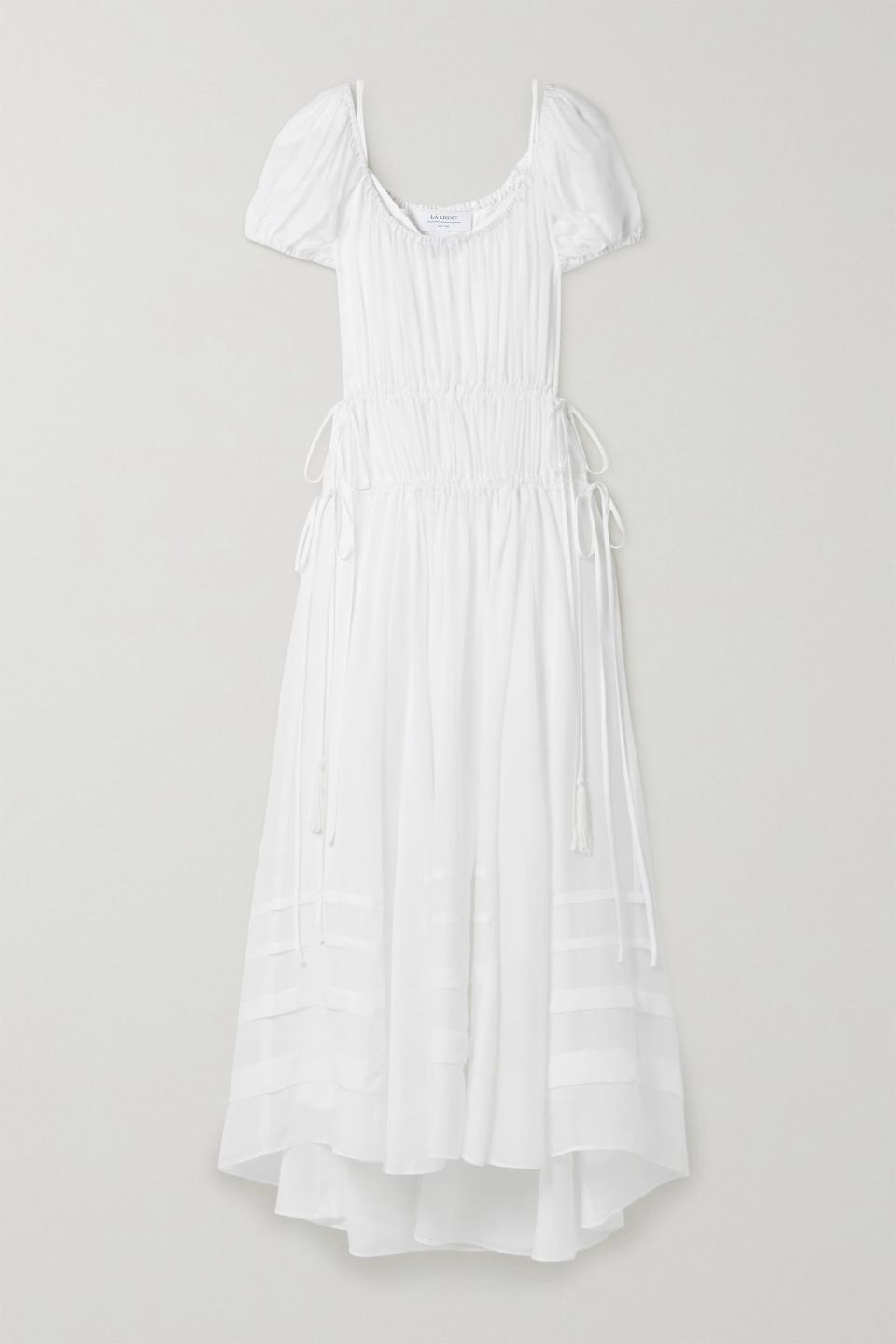 6) Isabelle Gathered Silk-Chiffon Maxi Dress