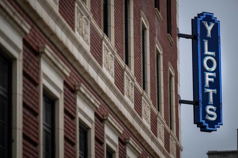 A vintage-inspired neon sign was installed at Y Lofts, located in the former downtown YMCA in Kansas City, Kansas.