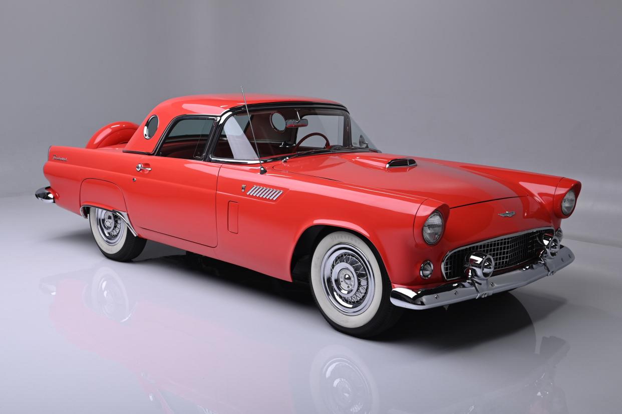 This 1956 Ford Thunderbird convertible owned by media personality Kris Jenner is scheduled for auction in Scottsdale, Arizona on Thursday, Jan. 25, 2024 by the Barrett-Jackson auction company.