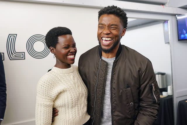 <p>Shahar Azran/WireImage</p> Lupita Nyong'o and Chadwick Boseman on Feb. 27, 2018