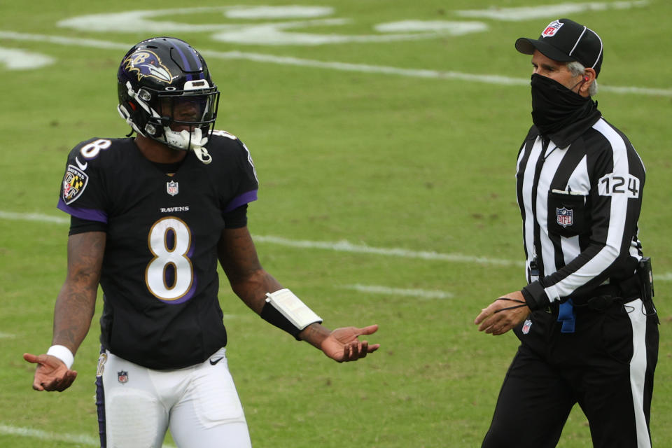 Quarterback Lamar Jackson and the Baltimore Ravens have lost two in a row. (Photo by Patrick Smith/Getty Images)