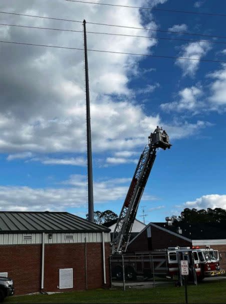 PHOTO: In this photo posted to the FaceBook account of the Macclenny Fire and Rescue Department, the impaled eagle is shown being rescued. (Macclenny Fire and Rescue Department/FaceBook)