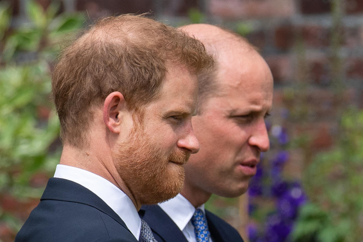 The Duke of Cambridge (right) and the Duke of Sussex during the unveiling of a statue they commissioned of their mother Diana, Princess of Wales, in the Sunken Garden at Kensington Palace, London, on what would have been her 60th birthday. Picture date: Thursday July 1, 2021.