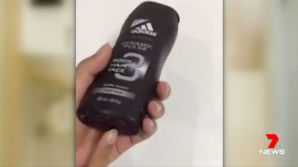 The camera was installed in the deodorant’s lid, similarly to this shower gel camera. Source: 7News