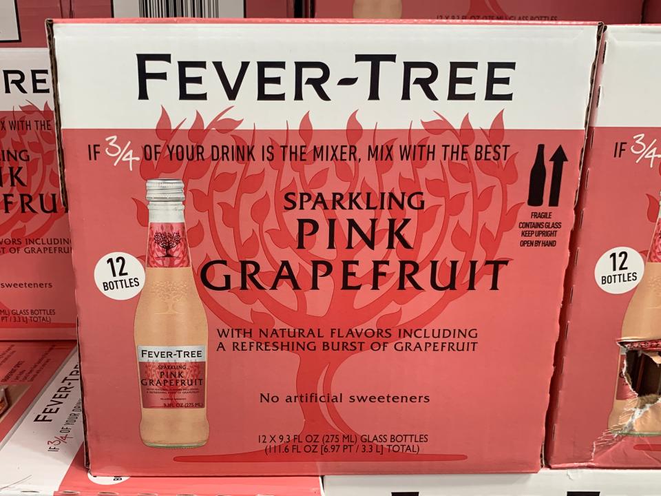pink and white box of grapefruit mixers at costco