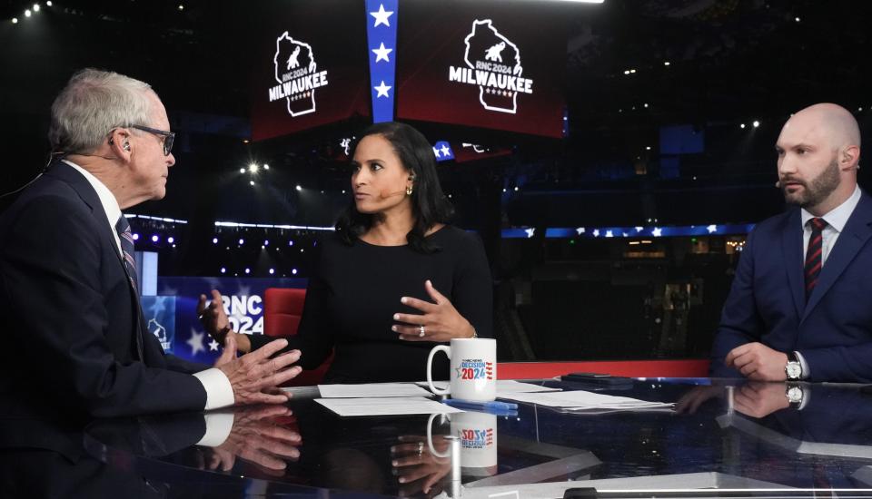 NBC’s Kristen Welker, middle, seen during the RNC Tuesday, July 16, 2024, inside of Fiserv Forum in Milwaukee. Ebony Cox / Milwaukee Journal Sentinel