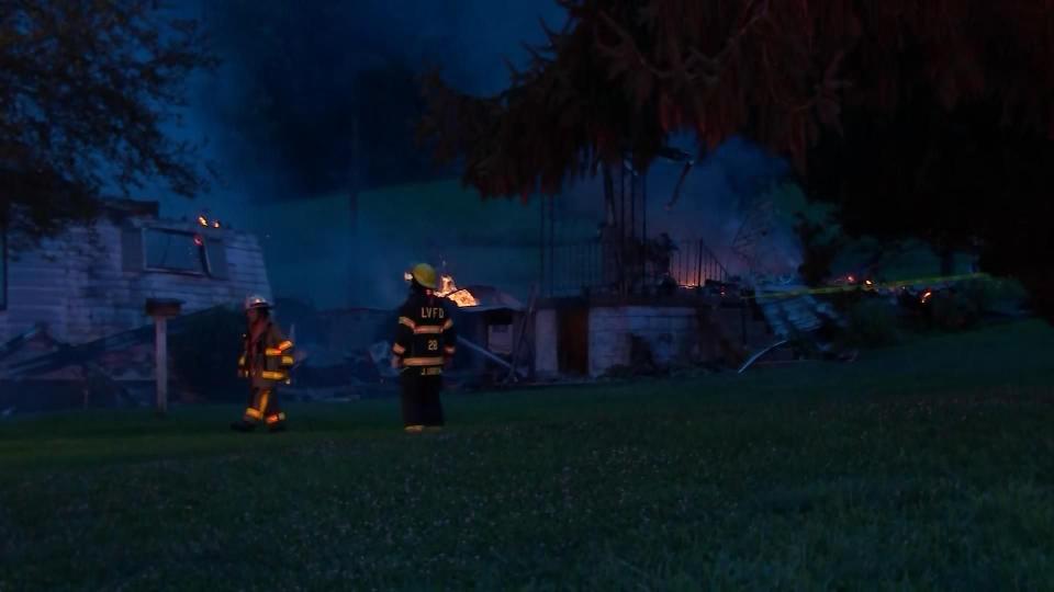 A home is destroyed after a fire along Swihart Road in Cecil Township Tuesday morning.