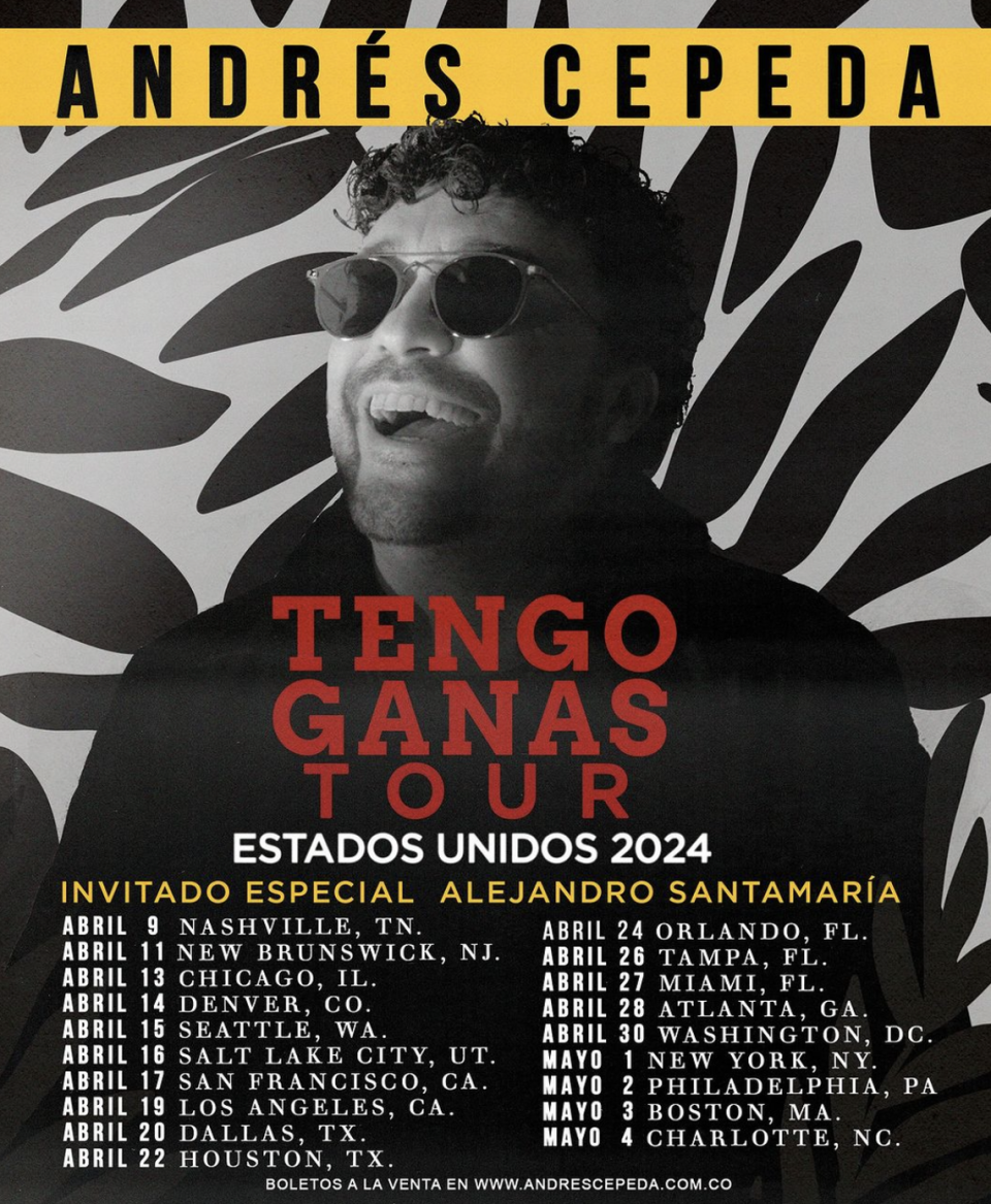 Fechas para “Tengo Ganas Tour” de Andrés Cepeda en Estados Unidos.
