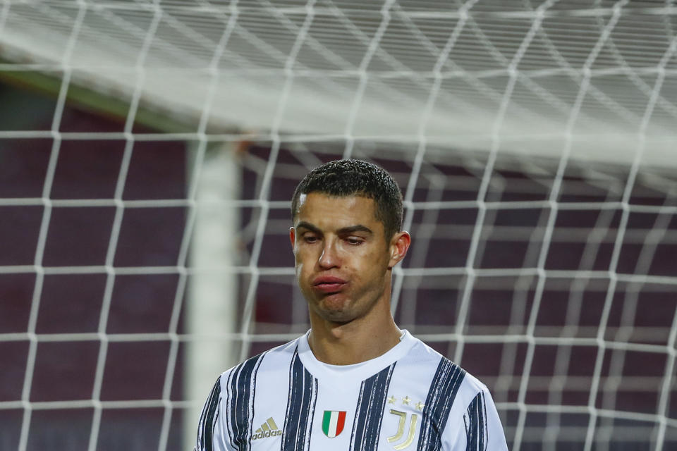 Juventus' Cristiano Ronaldo seems upset.