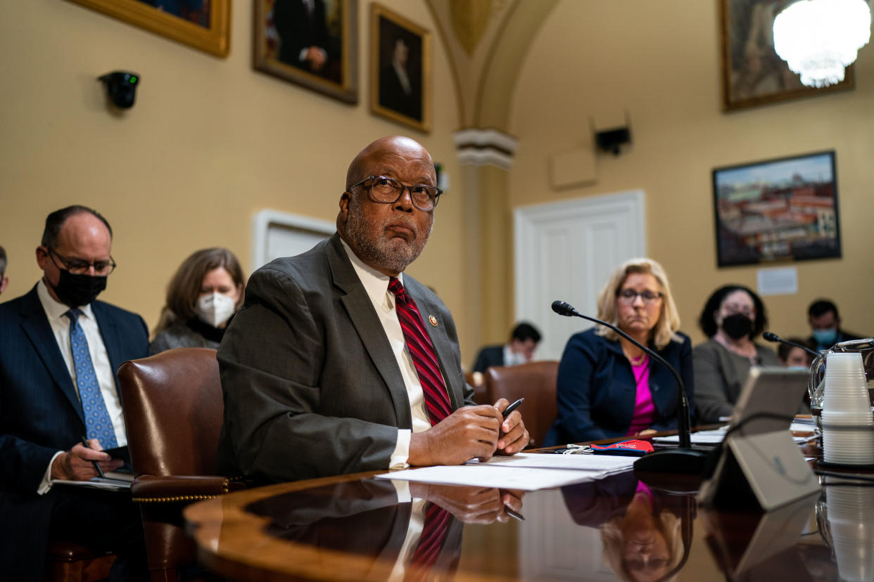 Reps. Bennie Thompson, D-Miss., and Liz Cheney, R-Wyo., speak before the House Rules Committee.