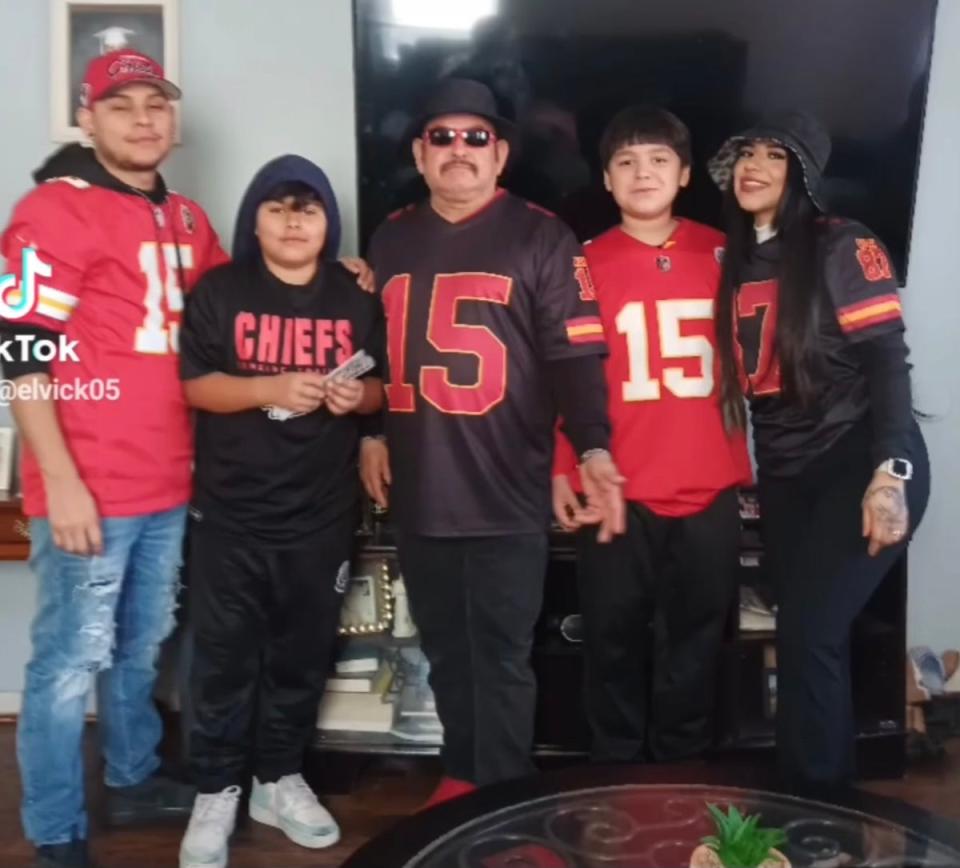 From left to right, pictured happily before leaving for the parade: Kansas City residents Victor Salas Jr, 32; Isaac Salas, 10; Victor M. Salas; Samuel Arellano, 10; Eunice Salas, 25 (Arellano/Salas Family)