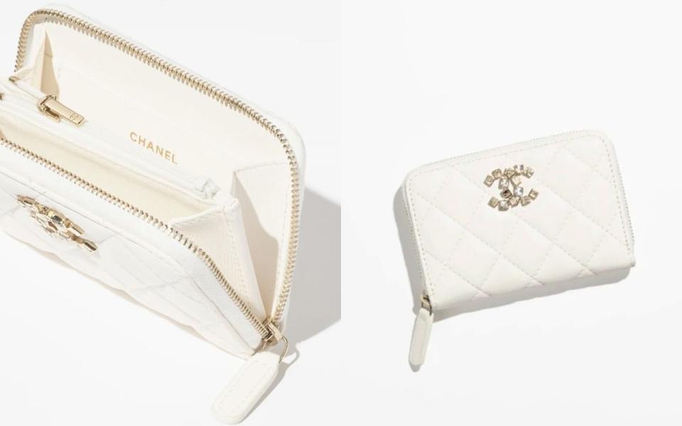 CHANEL白色小羊皮拉鍊零錢包NT$ 33,900 Photo Via:CHANEL