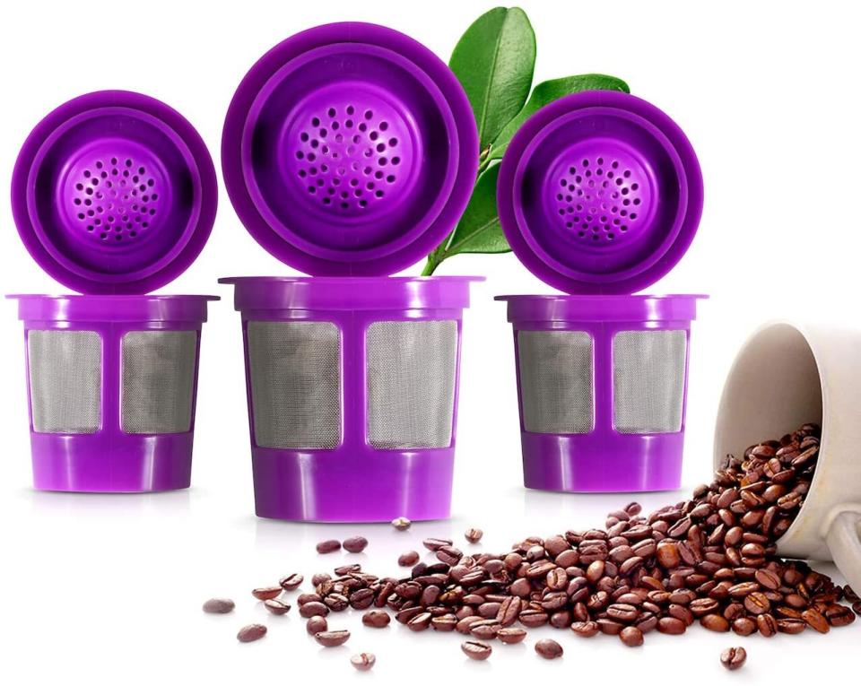 You can fill them with your favorite ground brew and then toss in your K-cup machine like normal. This'll put a halt to tons of plastic pod waste, both for the environment and your fam's monthly budget.<br /><br /><strong>Promising review:</strong> "These reusable filter cups work PERFECTLY with our Keurig Elite B-40 model. Usually we use K-cups, but we received a bag of ground coffee as a gift. We attempted to use our old reusable filter cup that we'd had for an old model Keurig, and it just created a mess and left tons of grounds in the cup. Amazon delivered these K&amp;J cups in a day and they solved the problem. The bottom and sides are mesh, which was not true on my old reusable filter cup, and <strong>the little lid snaps shut snugly</strong>. They come four to a pack, but I don't see using the others until the one I'm using wears out. Very easy to clean also. So happy to find these!!!" &mdash; <a href="https://www.amazon.com/gp/customer-reviews/R26ZCY2CC6AU8J?ASIN=B0728JN794&amp;ie=UTF8&amp;linkCode=ll2&amp;tag=huffpost-bfsyndication-20&amp;linkId=85448c3bb228adde0c8179b147678769&amp;language=en_US&amp;ref_=as_li_ss_tl" target="_blank" rel="noopener noreferrer">Jamie von Holstein</a><br /><br /><strong><a href="https://www.amazon.com/Reusable-K-Cups-Compatible-Keurig-Machines/dp/B0728JN794?&amp;linkCode=ll1&amp;tag=huffpost-bfsyndication-20&amp;linkId=75a9d7f2ac8ac683f451ff31faec83e0&amp;language=en_US&amp;ref_=as_li_ss_tl" target="_blank" rel="noopener noreferrer">Get a pack of four from Amazon for $9.95.</a></strong>