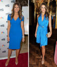 <p>Here, Trump and Hurley show off their golden tans in almost the exact same shade of bright blue. Even their choice of beauty and accessories is similar: Both have on neutral, nude heels and subtle yet polished waves. <i>Photos: Getty</i></p>