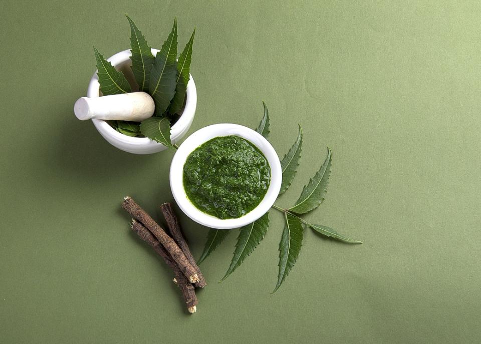 Traditionally used in Ayurvedic remedies for its purifying quality, the neem leaves were crushed into a paste and applied directly to infected skin