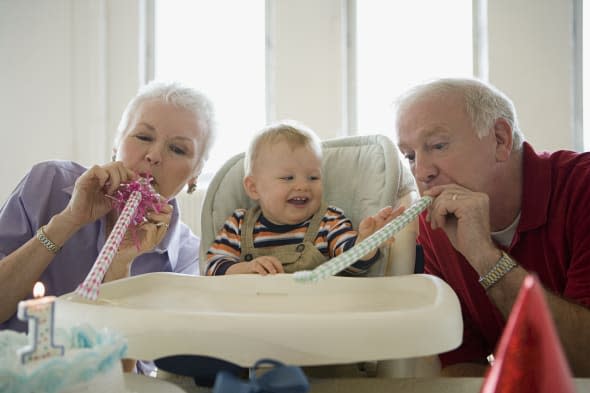 One year old with grandparents