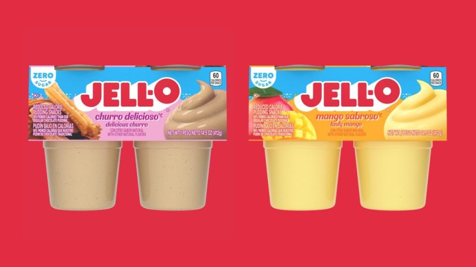 Jell-O's new Delicious Churro and Tasty Mango pudding cups. <p>Jell-O</p>