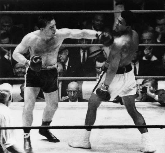 <p>TORONTO, ON – 1966: George Chuvalo in the ring with Muhammad Ali, 1966. (Doug Griffin/Toronto Star via Getty Images)</p>