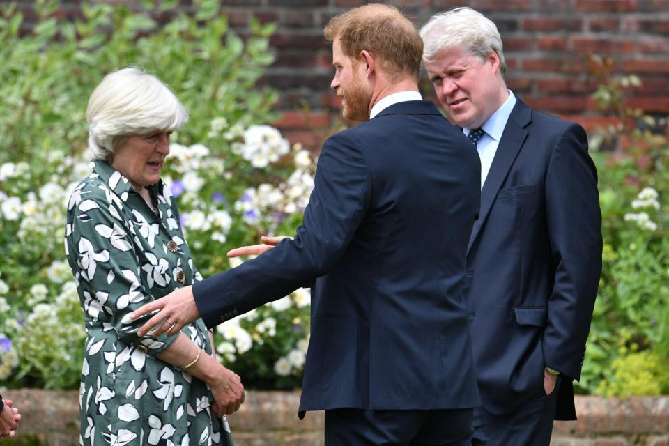 The Duke of Sussex (centre) with his aunt Lady Jane Fellowes and uncle Earl Spencer