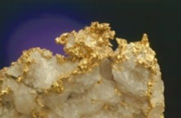 Gold in quartz harvested from the Ropes Gold Mine in Ishpeming Township. (Courtesy MTU/A.E. Seaman Mineral Museum of Michigan)