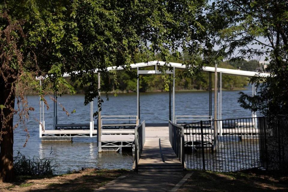 The Marine Creek Ranch Homeowners Assocation maintains a dock on Marine Creek Lake for residents to use in Fort Worth, Texas, on Thursday, Sept. 15, 2022.