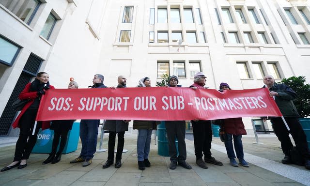 Protestors outside the Post Office Horizon IT inquiry at the International Dispute Resolution Centre, London